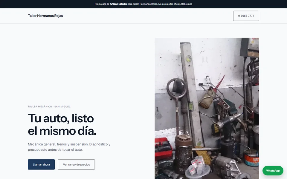 Captura del demo de Taller Hermanos Rojas